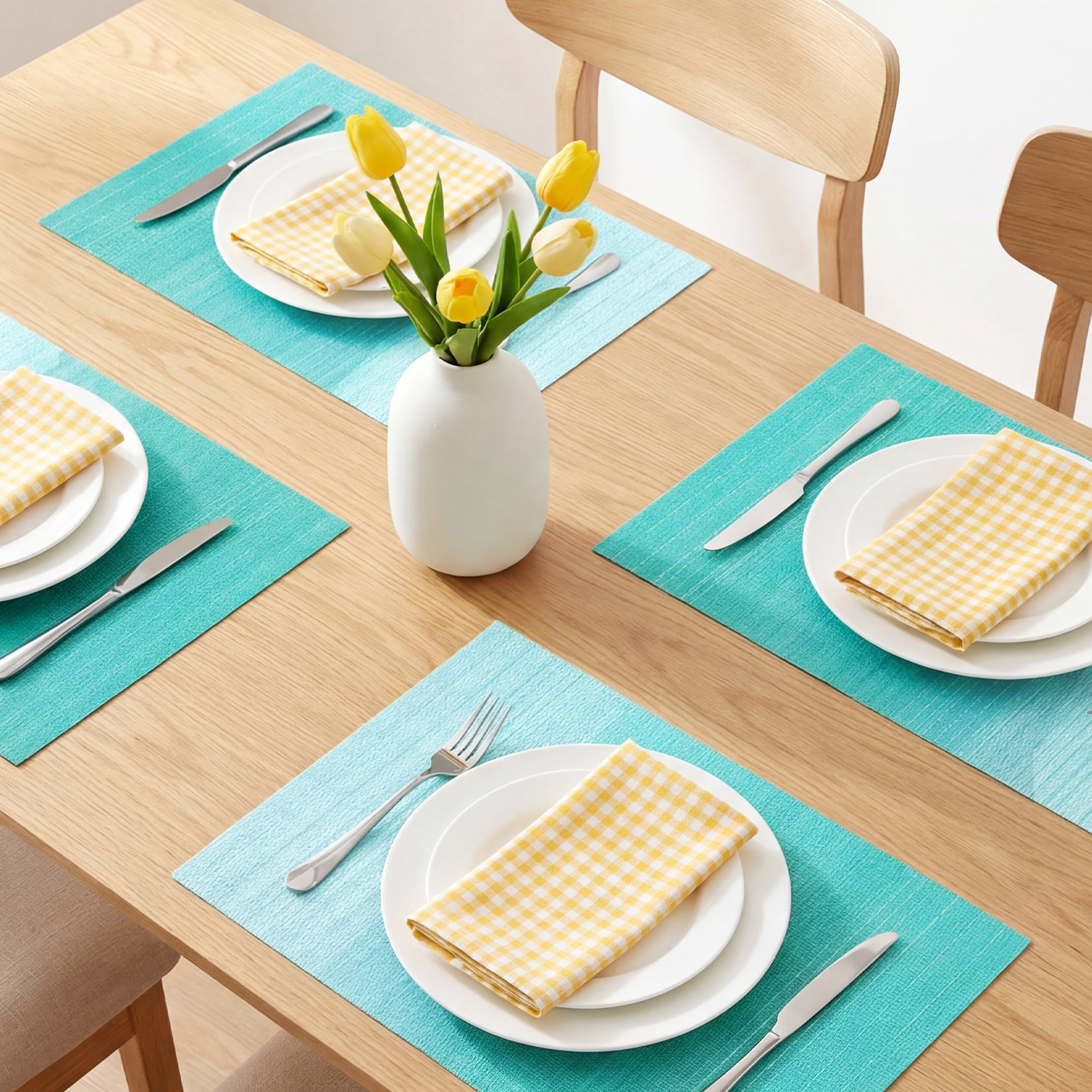 Unique Bargains Set of 6 Rectangle Placemats for Table Decor Lake Blue 17.7x11.8inch