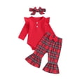 thumbnail image 2 of Elippeo Baby Girls 3 Piece Outfits 3M 6M 9M 12M 18M Christmas Ribbed Long Sleeves Romper and Elastic Plaid Flared Pants Headband Set Fall Clothes, 2 of 10