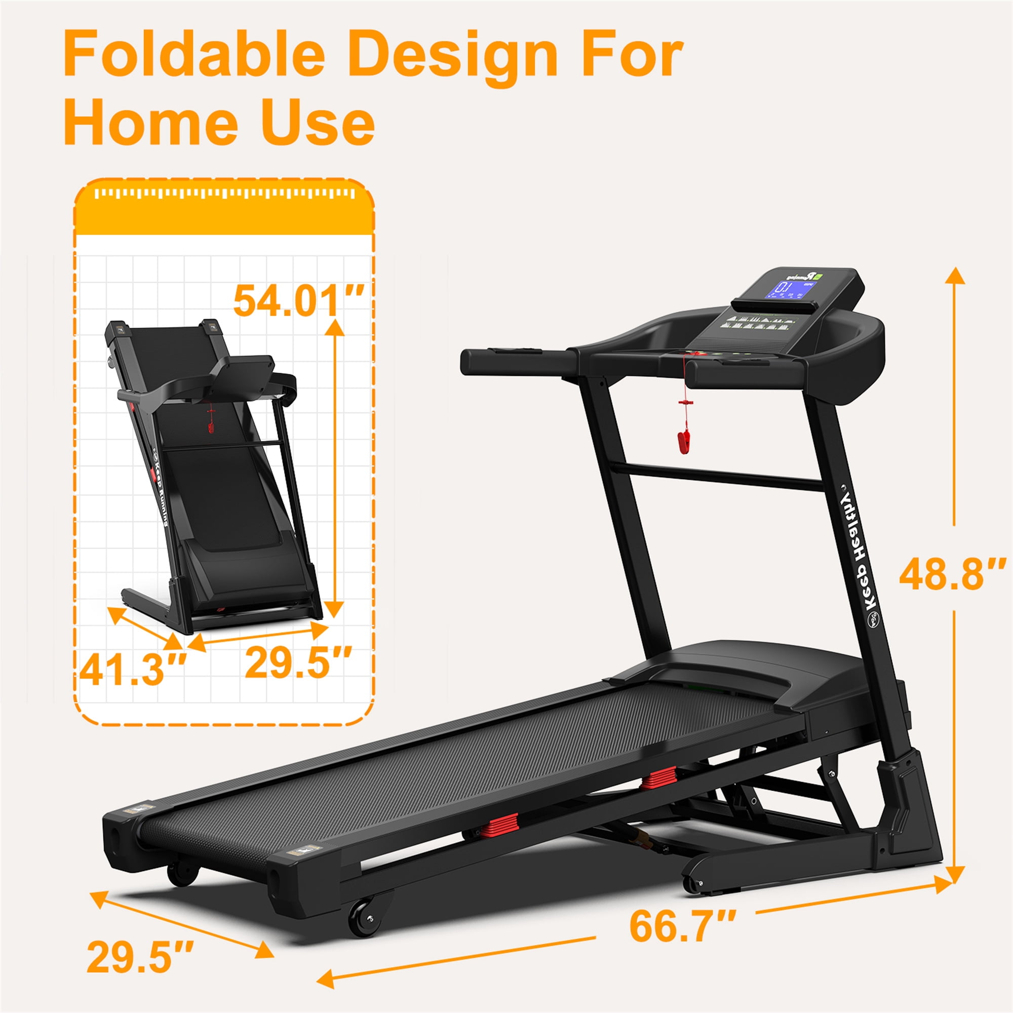 Aukfa Treadmill with Auto Incline, 400 lb Capacity, 3.25 HP Folding Electric Treadmill Running Machine 10 mph Max Speed