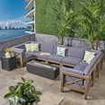 thumbnail image 2 of GDF Studio Keith Outdoor Acacia Wood 8 Seater Sectional Sofa Set with Fire Pit, Blue, 2 of 12