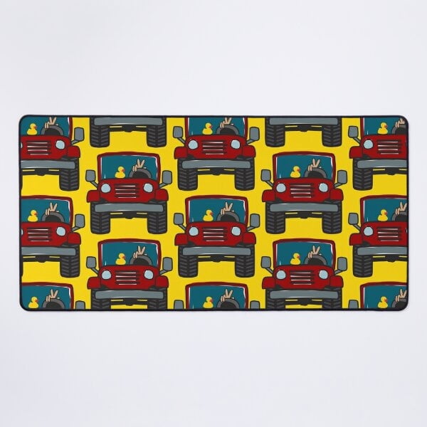 Un nuevo Overlander con patito de goma y gesto de la mano - Tapete de escritorio rojo ladrillo