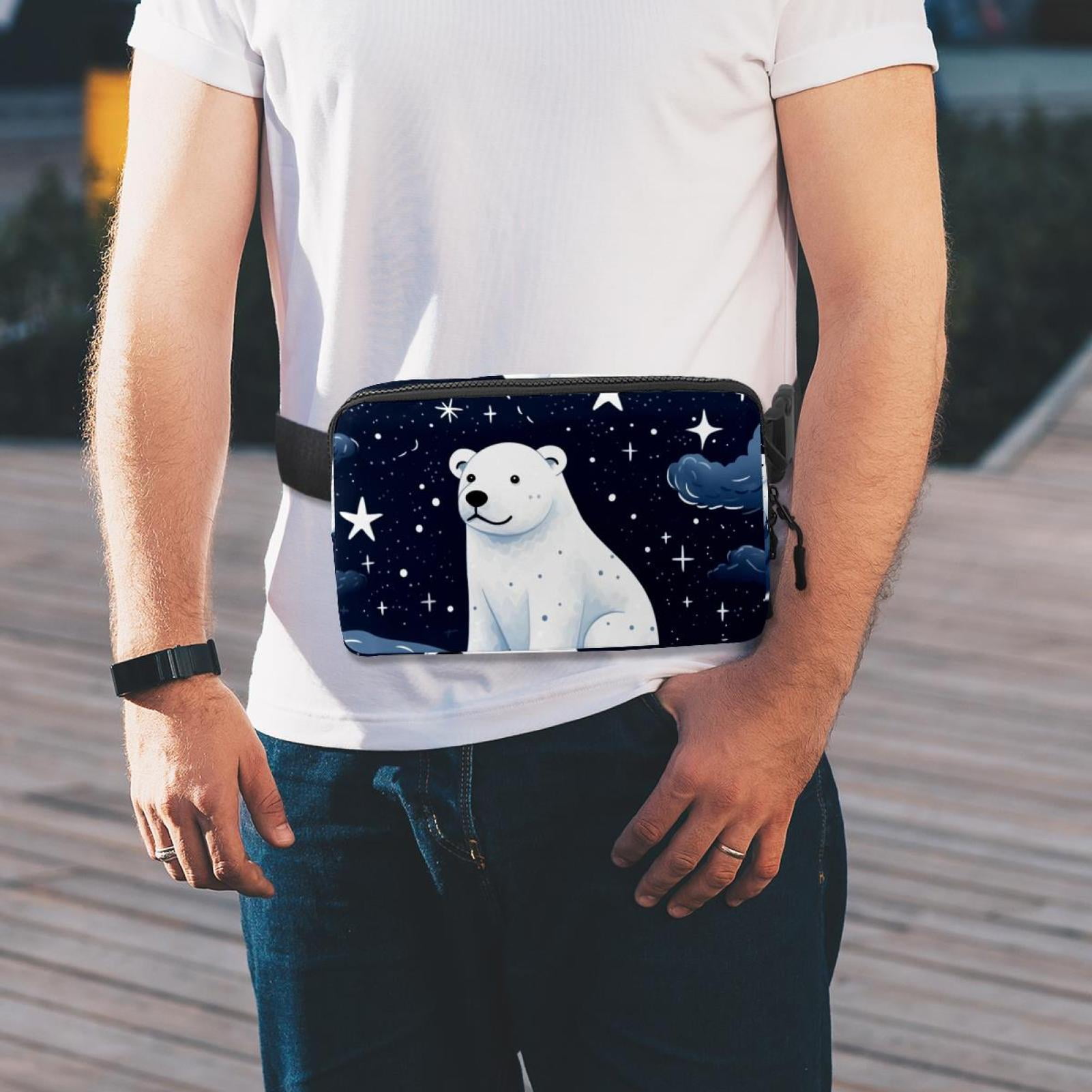 Starry sky polar bear Lightweight Adjustable Fanny Pack with Extension Strap - Unisex Waist Packs Crossbody Bag