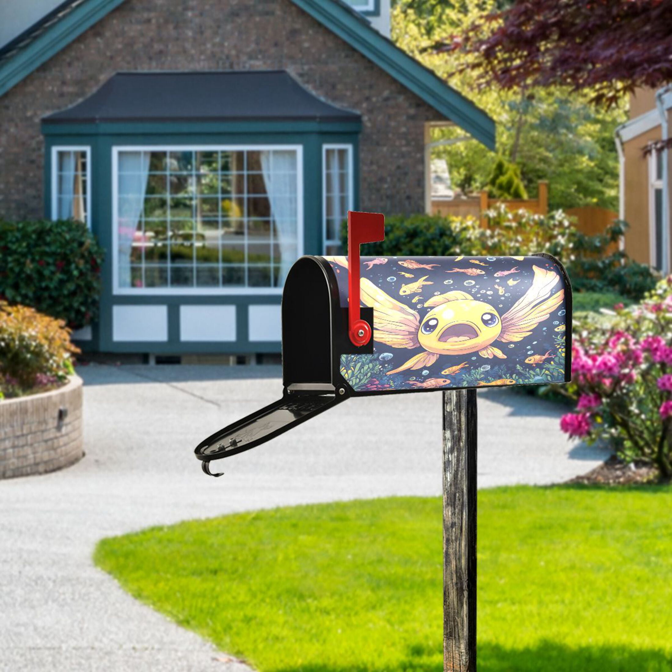 Mailbox Covers Magnetic Large Size 25.4x20.78 in Mailbox Wraps Post for Garden Yard Decor Yellow Fish with Large Wings