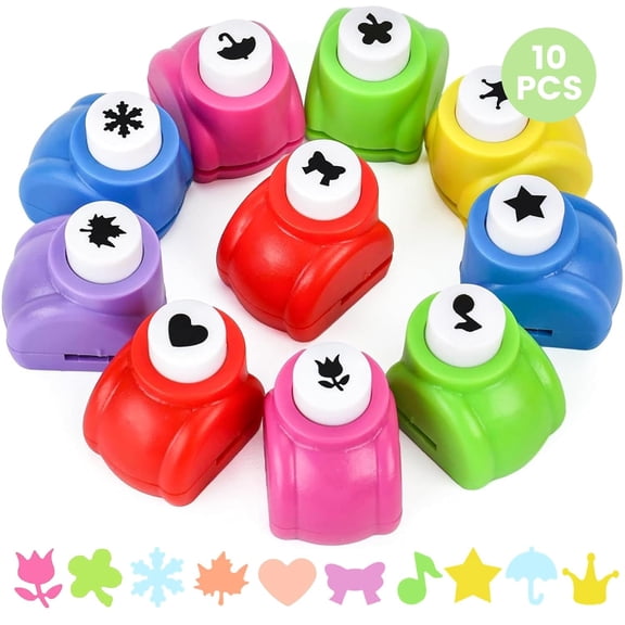 10 Pack Multicolored Shape Paper Hole Punch Craft Set for DIY Crafting, Scrapbooking, Handmade Greeting Cards, Photo Albums, Mini Cutter Nail, and Festival Cards Projects