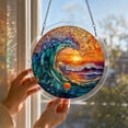 thumbnail image 4 of Acrylic Jigsaw Puzzle Suncatcher 8 Inch Round Stained glass acrylic style Window Hanging Ocean Wave Design Hanging Wall Decor for Home Summer House Decoration, 1 Pack, 4 of 6