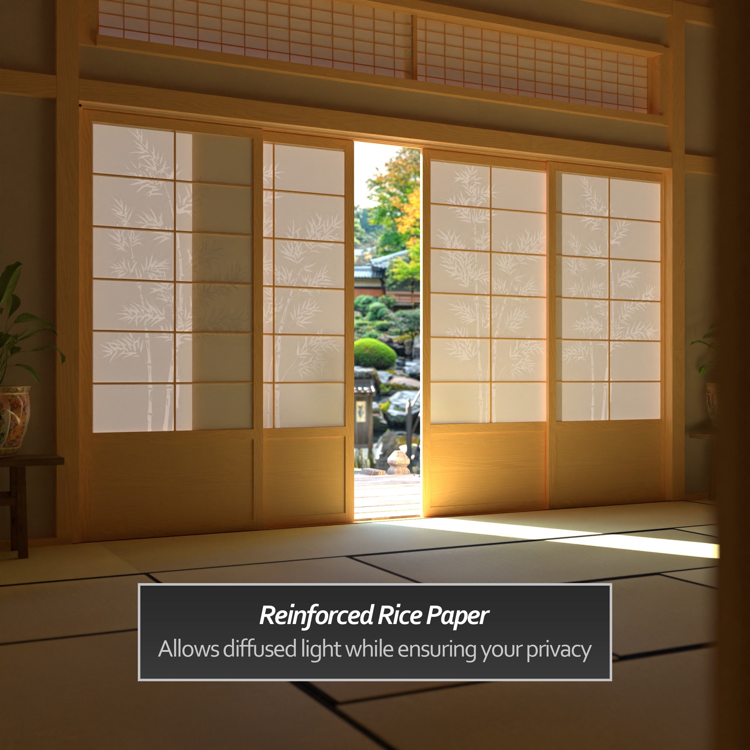 Red Lantern 7 ft. Tall Bamboo Tree Shoji Sliding Door Kit - Natural