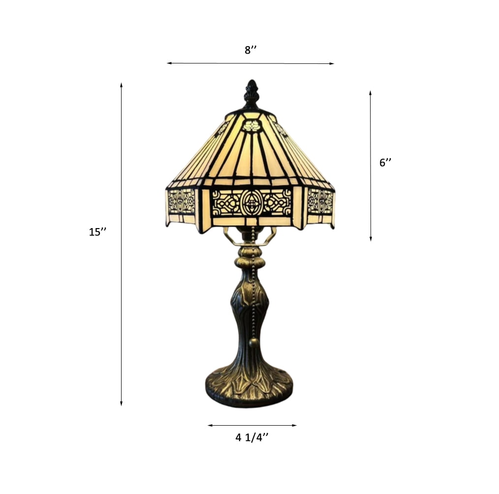 Tiffany Mini Table Lamp White Hexagon Stained Glass LED Bulb Included for Living Room Dining Room Bedroom Bedside 8" D*8" W*15" H