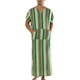 thumbnail image 1 of Camisa de dormir a rayas INSPIRE CHIC para hombre, con cuello en V, mangas cortas, bata de noche en color bloque, verde caqui, talla M, 1 of 5