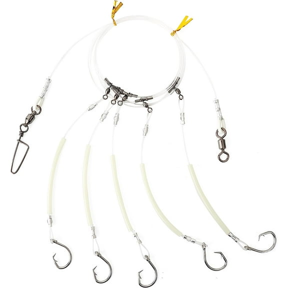 BLUEWING Deep Drop Rig with Glow Tubes 1pc Snapper, Tilefish Rig with stainless steel hooks, barrel swivel, chafe, 250lbs 5/0