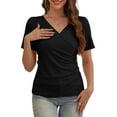 thumbnail image 2 of FOLUNSI Women's Plus size Top V Neck Slim Fitted T-Shirt Front Surplice Wrap Short Sleeve Blouses M-4X, 2 of 5