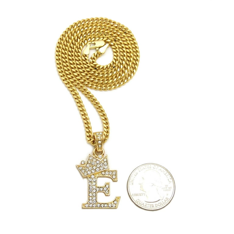 Stone Stud Tilted Crown Initial E Micro Pendant w/ 3mm 24 Stone Stud Tilted Crown Initial E Micro Pendant w/ 3mm 24