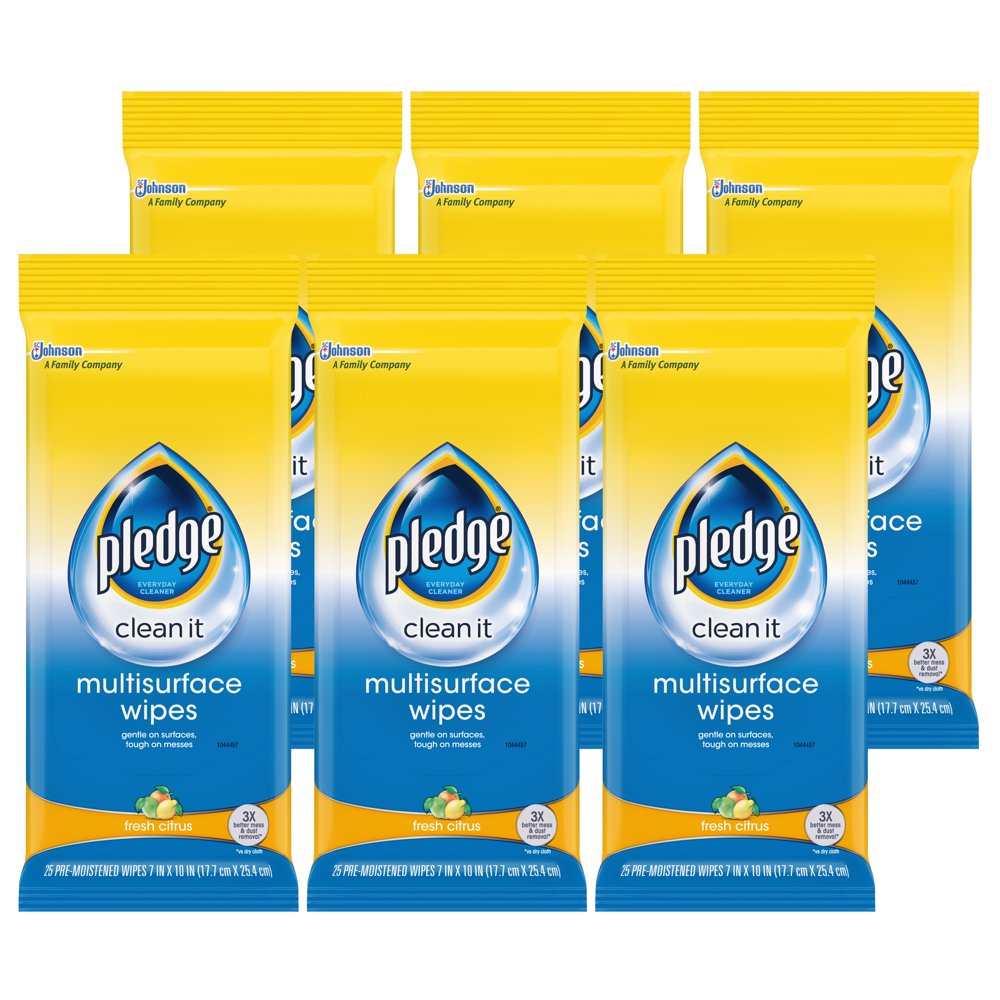 Pledge Multisurface Wipes, Fresh Citrus, 25 count, Pack of 6 Walmart