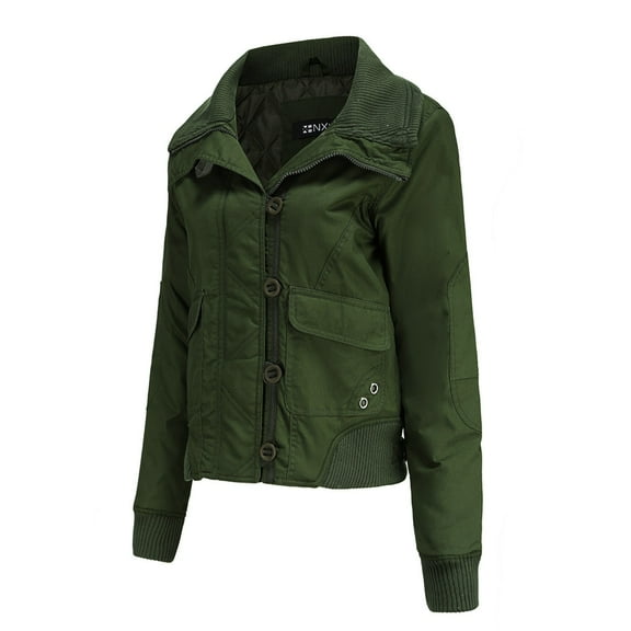 Mrat Long Sleeve Hoodless Casual Outwear & Jackets Solid Zip up Jacket Ladies Fashion Short Winter Warm Jacket High Collar Thread Cotton Coat Cardigan for Female Lightweight