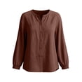 thumbnail image 5 of Tbopshirt Womens Blouses Tops for Women Fashion Solid Color Summer Long Sleeve Imitation Linen Button Neckline Closing Blouse, 5 of 7