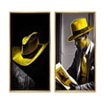 thumbnail image 2 of Designart "Retro Chic Yellow Hat on Black" Man Framed Wall Art Set Of 2 - Glam Gold Gallery Wall Frame Set For Home Decor, 2 of 6