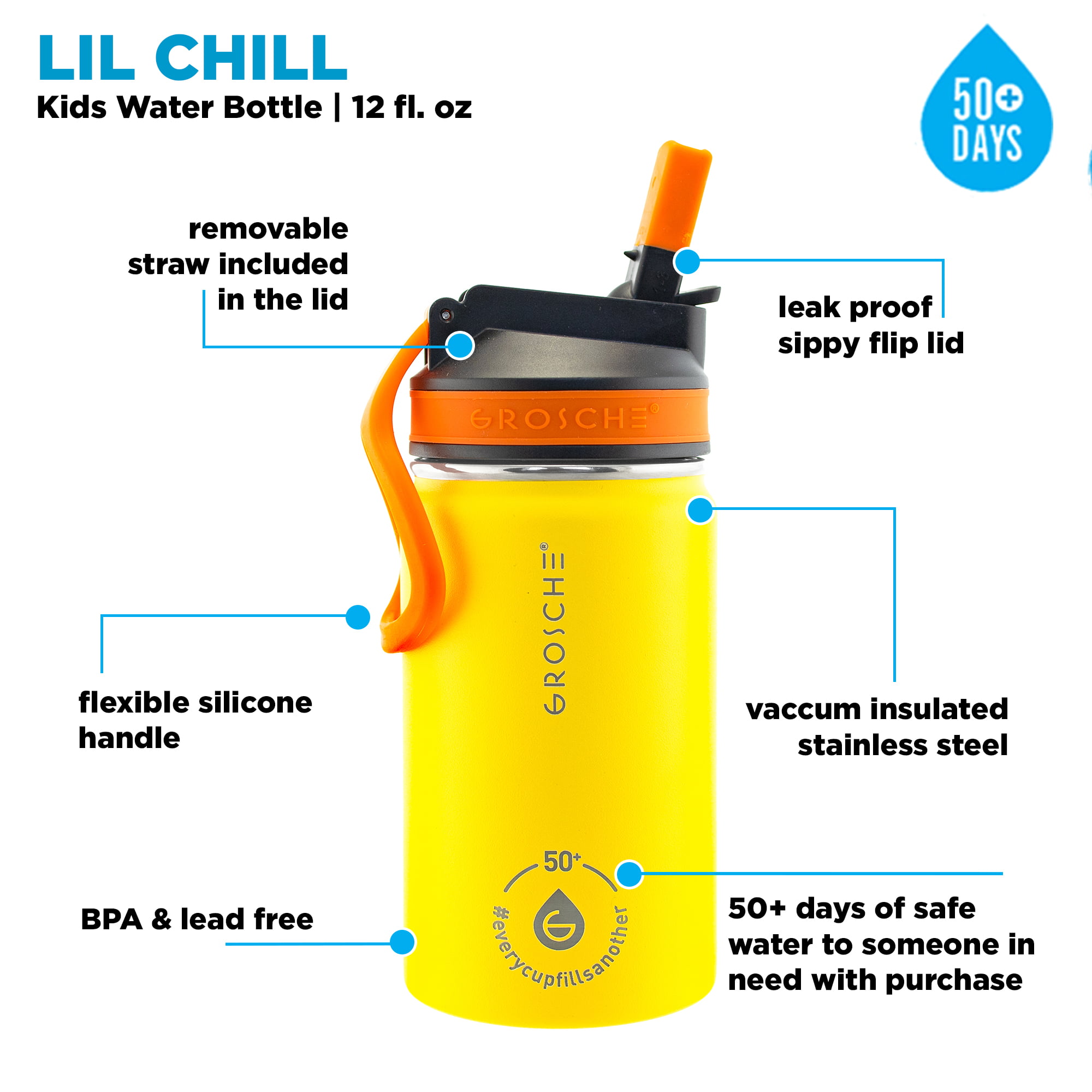GROSCHE LIL CHILL Kids' Insulated Water Bottle - Yellow, 12 fl. oz - P –  Grosche Wholesale US