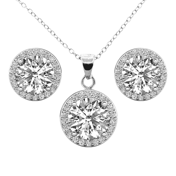 Cate & Chloe Blake 18k White Gold Plated Halo Jewelry Set with Simulated Diamonds Gift for Women