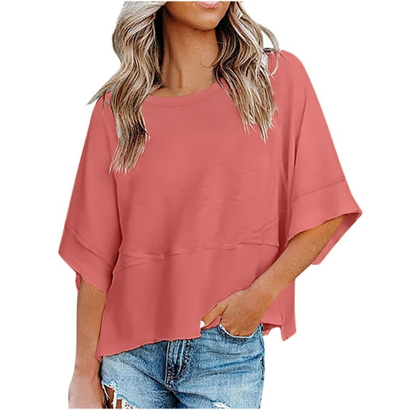 Inverlee Womens T Shirts Crewneck Dressy Casual Short Sleeve Tops Cute Solid Color Shirts Lightweight Vacation Tunic Blouse Tee
