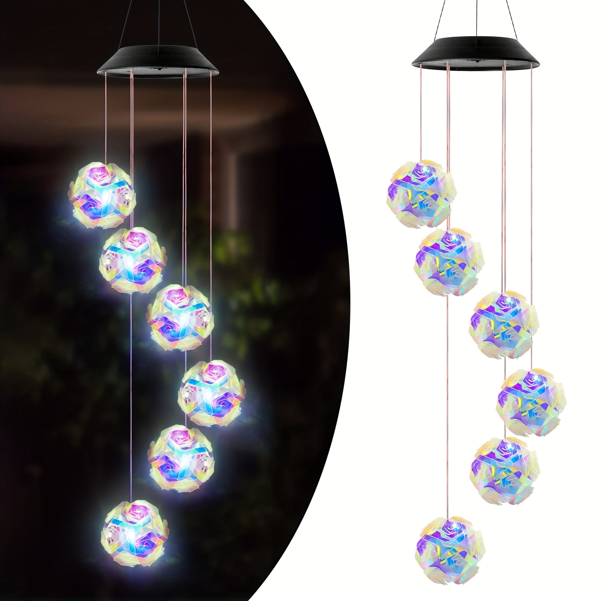 2 Solar-Powered Color-Changing Wind Chime Light - Touch Control, Plastic, Detachable Chandelier for Outdoor Garden or Patio Decor, Wind Chimes for Garden Decor