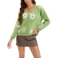 thumbnail image 2 of ATHLECHIC Floral V Neck Cardigans for Women Button Down Open Front Long Sleeve Knit Sweater Outerwear XL Green, 2 of 5