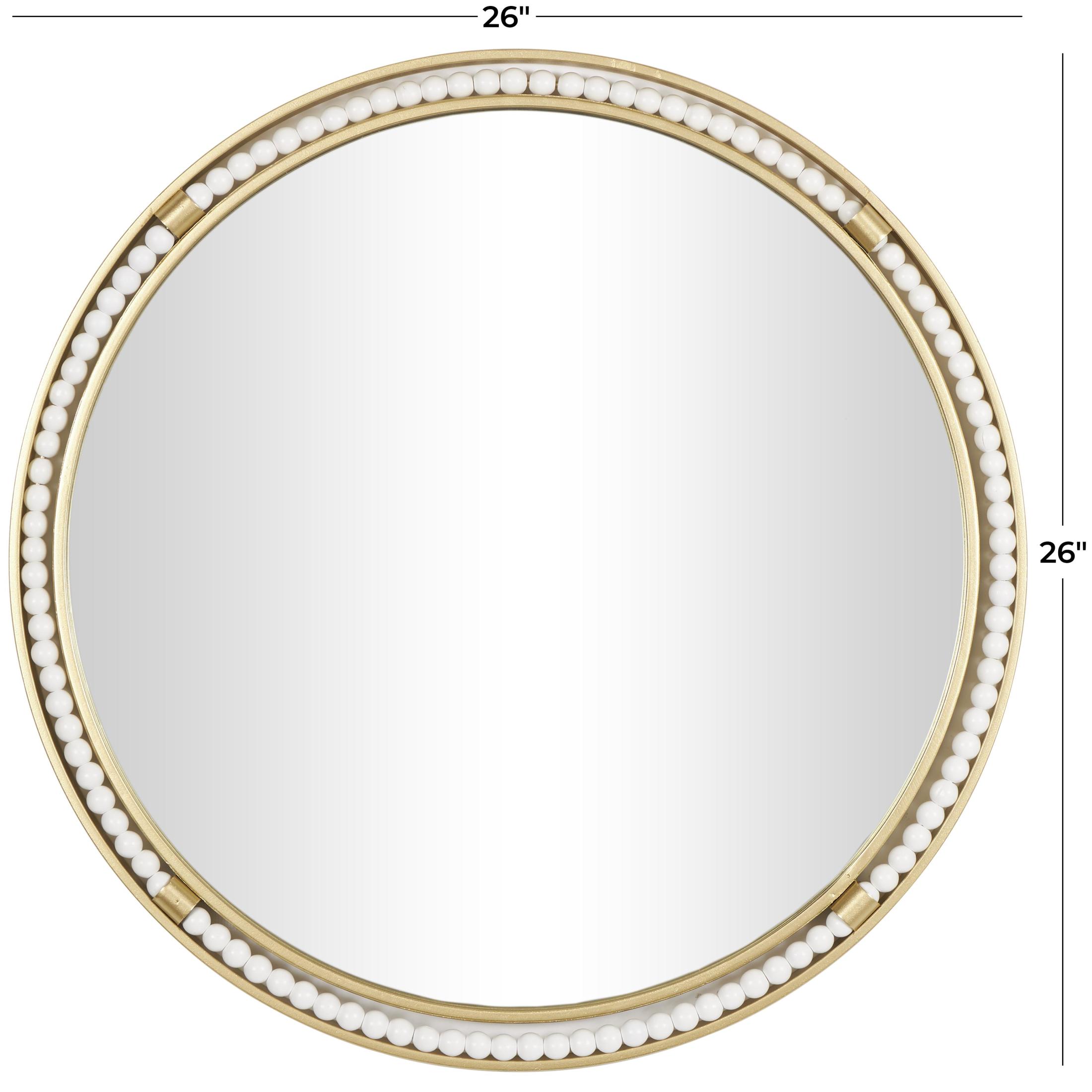 DecMode 26" x 26" Gold Wall Mirror with White Wood Beading
