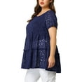thumbnail image 4 of Agnes Orinda Women's Plus Size Tunic Tiered Lace Round Neck Short Sleeve Peplum Tops 1X Navy, 4 of 6
