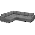thumbnail image 3 of Belffin D126.6"xW103.8"xH36.4" Chenille Modular Sofa Sectional Sofa With Pull Out Bed, Armrests With Cup Holder Removable Cover Modular Sectional Sleeper Sofa With Storage For Living Room, Grey, 3 of 11
