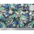 thumbnail image 2 of Soimoi Blue Poly Georgette Fabric Skull & Anemone Flower Printed Fabric 1 Yard 42 Inch Wide, 2 of 3