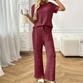 thumbnail image 5 of cfhntfmh Lounge Sets for Women Fall Ribbed Knit 2 Piece Pajama Sets Casual Short Sleeve Top and Long Pants Matching Outfits, 5 of 7