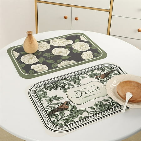

Visland Vintage Faux Leather Placemats Flower Printing PU Table Mats Waterproof Stain Resistant Heat Resistant Non-Slip Easy to Clean for Kitchen Dining Table Conference Table