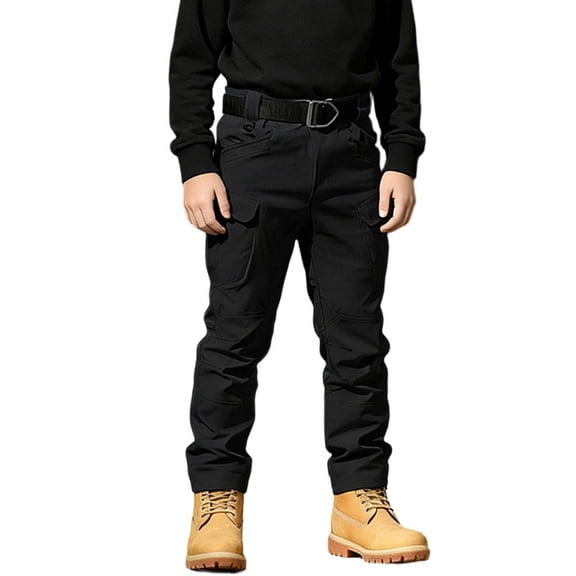 LIIPEE Boys Cargo Pants Casual Solid Color Rigid Waist Straight Leg Trousers With Multiple Pockets Kids Outdoor Hiking Fashion Comfortable Versatile Bottoms,13-14 Years