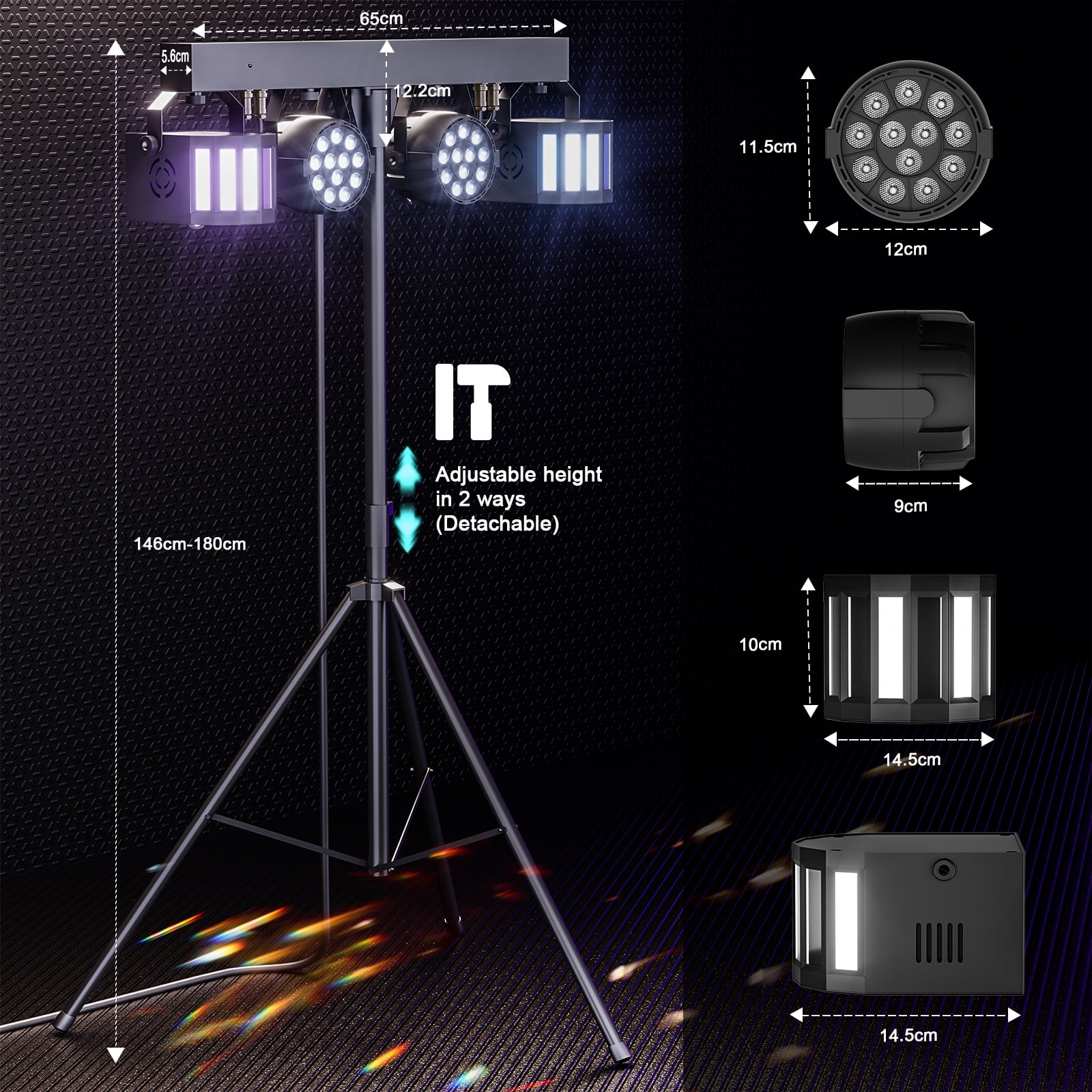 DJ Lights with Stand 24PCS+8PCS RGBW Party Bar Light Set Sound Activated LED Stage Lighting for Disco Party Wedding