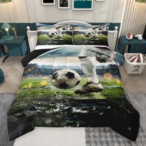Homewish Sport Soccer Bedding Comforter Set 2pcs for Children Teens Adults,Ball Gamer Twin Comforter Sets Microfiber,Football Print Breathable Bedding Set,Lightweight Room Decor,Reversible
