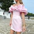 thumbnail image 2 of IROINNID Discount Cocktail Dress for Women Evening Night Party Solid Color Sexy Off Shoulder Wrap Hip Dress Cocktail Dress,Pink, 2 of 6
