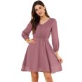 thumbnail image 1 of Vestido De Gasa Fluido Sólido Con Cintura Elástica Con Cuello En V Y Manga 3/4 Para Mujer Rosa empolvado S, 1 of 6