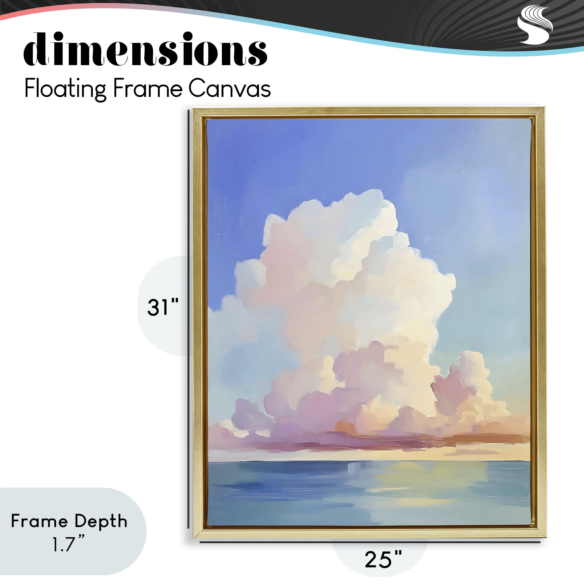 Stupell Industries Dreamy Pastel Clouds over Sea Gold Framed Floater Canvas Wall Art, design by The Prints Vibe