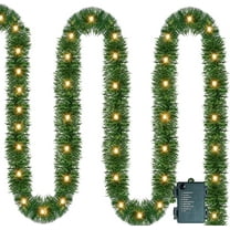 14.8 FT Artificial Christmas Garland, 50 Pre-Lit LED Mini String Lights Battery Operated, Xmas Garland for Home Stair Railing Indoor Wedding Party Christmas Decorations (Warm White)