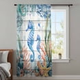 thumbnail image 3 of Seahorse Coastal Sheer Curtains 45 Inches Long, Summer Nautical Starfish Coral Grey Wooden Light Filering Curtains, Breathable Simi Curtain Privacy Drapes for Kitchen Bathroom Small Window Treatment, 3 of 9