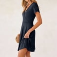 thumbnail image 5 of CIENVNSTG Womens Summer Dresses Short Sleeve Wrap V Neck A-Line Mini Dress Causal Flowy Boho Beach Vacation Sundress Navy L, 5 of 5