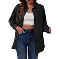 thumbnail image 6 of Siliteelon Women's Black Textured Button-Down Long-Sleeve Casual Shirt with Pockets - Classic and Versatile for Office Commuting, 6 of 7