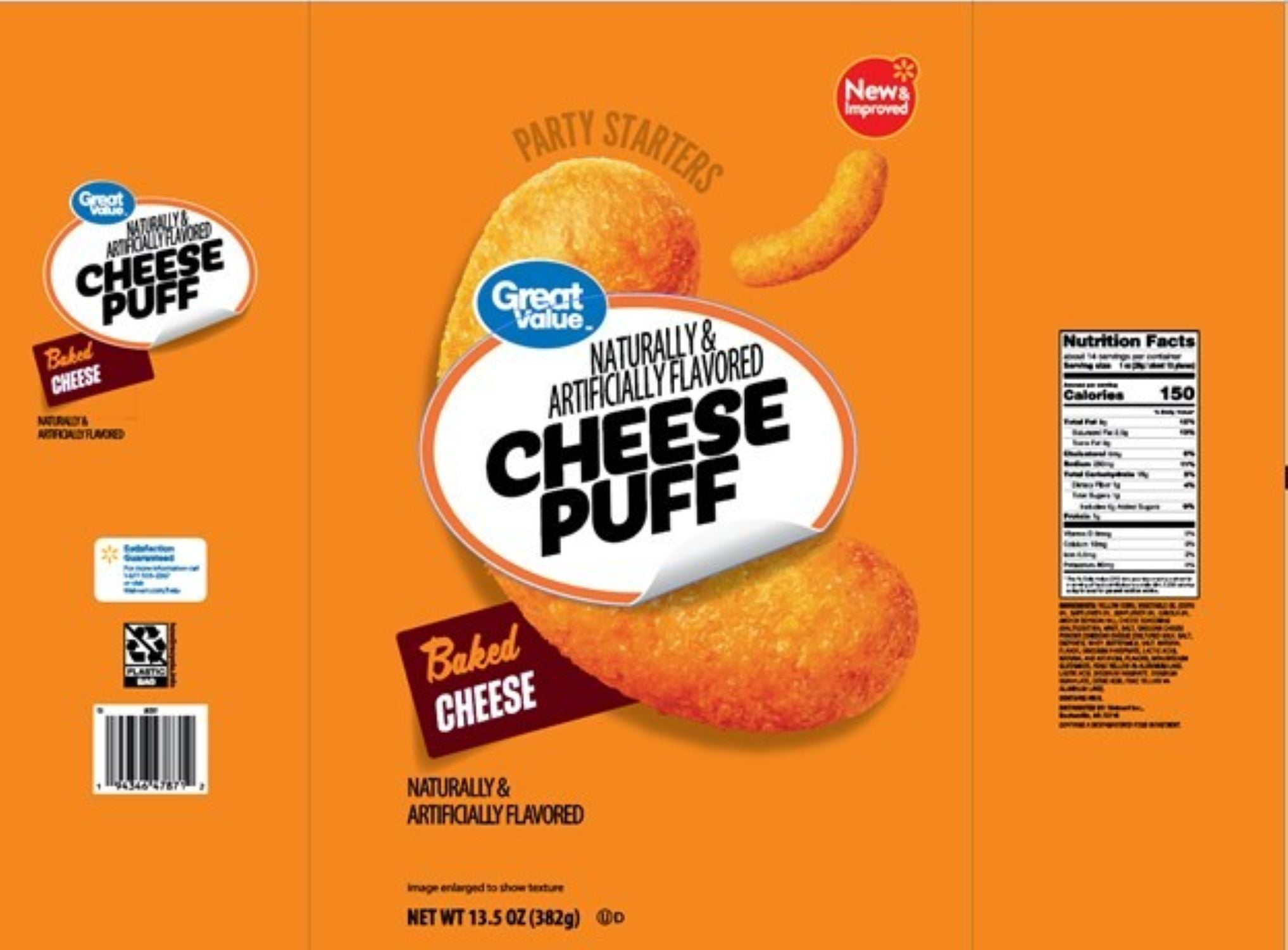 (10 pack) Great Value Cheese Puffs, 13.5 oz Bag