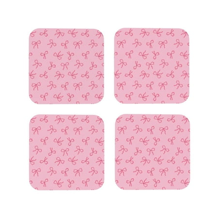 

Fuzoiu Pink Bows Print Leather Coasters Set Drink Coasters Set of 4 for Tabletop Protection Durable PVC Coasters Home Décor and Housewarming Gift-Square