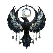 Acrylic Raven with Crescent Moon Suncatcher – Indoor Window Decor for Living Room, Bedroom, or Yoga Space – Cute Bird Sun Catcher Panel with Crystal Dangles
