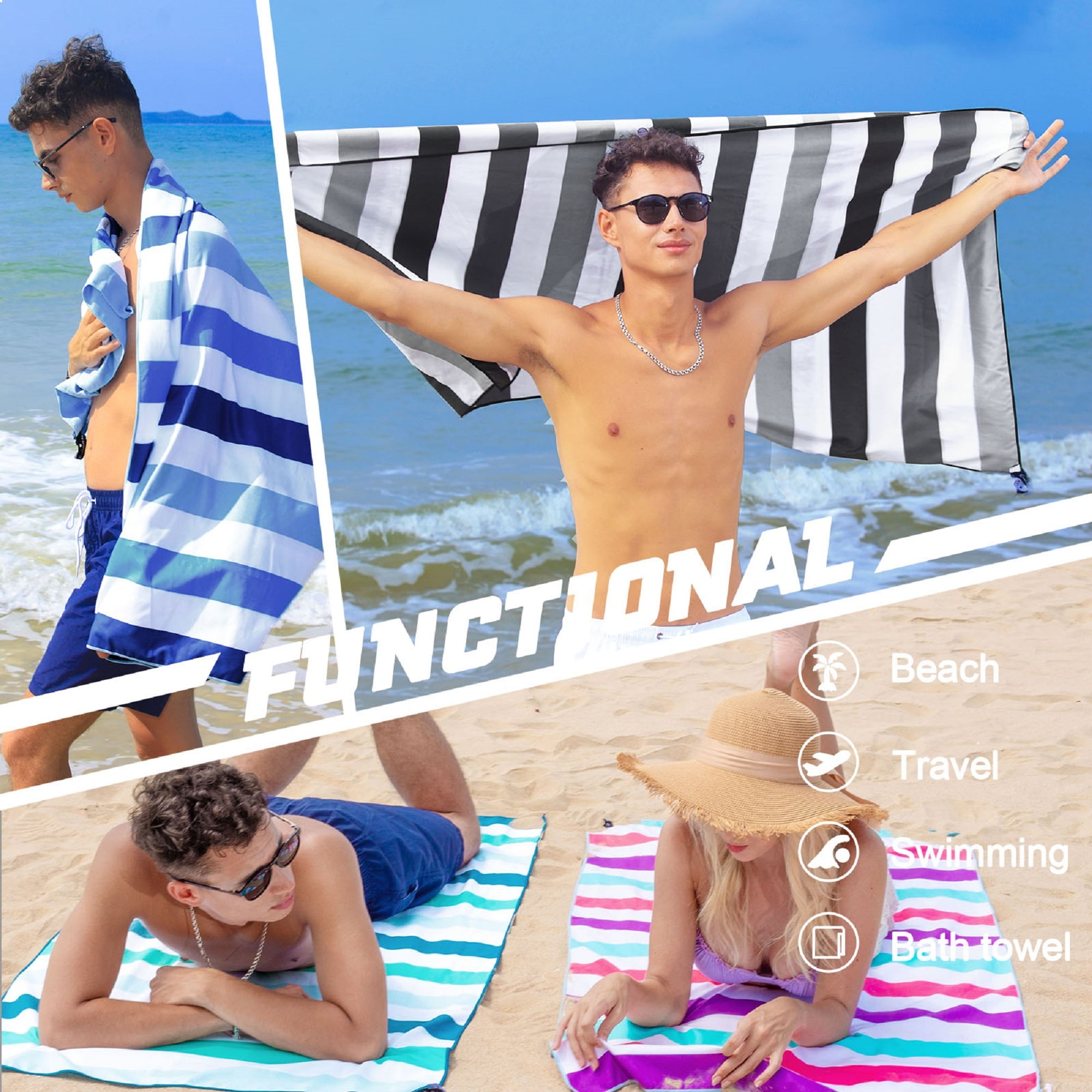 Exclusivo Mezcla Microfiber Quick Dry Beach Towel Set, Oversized Sand Free Beach Towel for Travel/ Camping/ Sports (6-Pack, 35"X70") - Super Absorbent, Compact and Lightweight