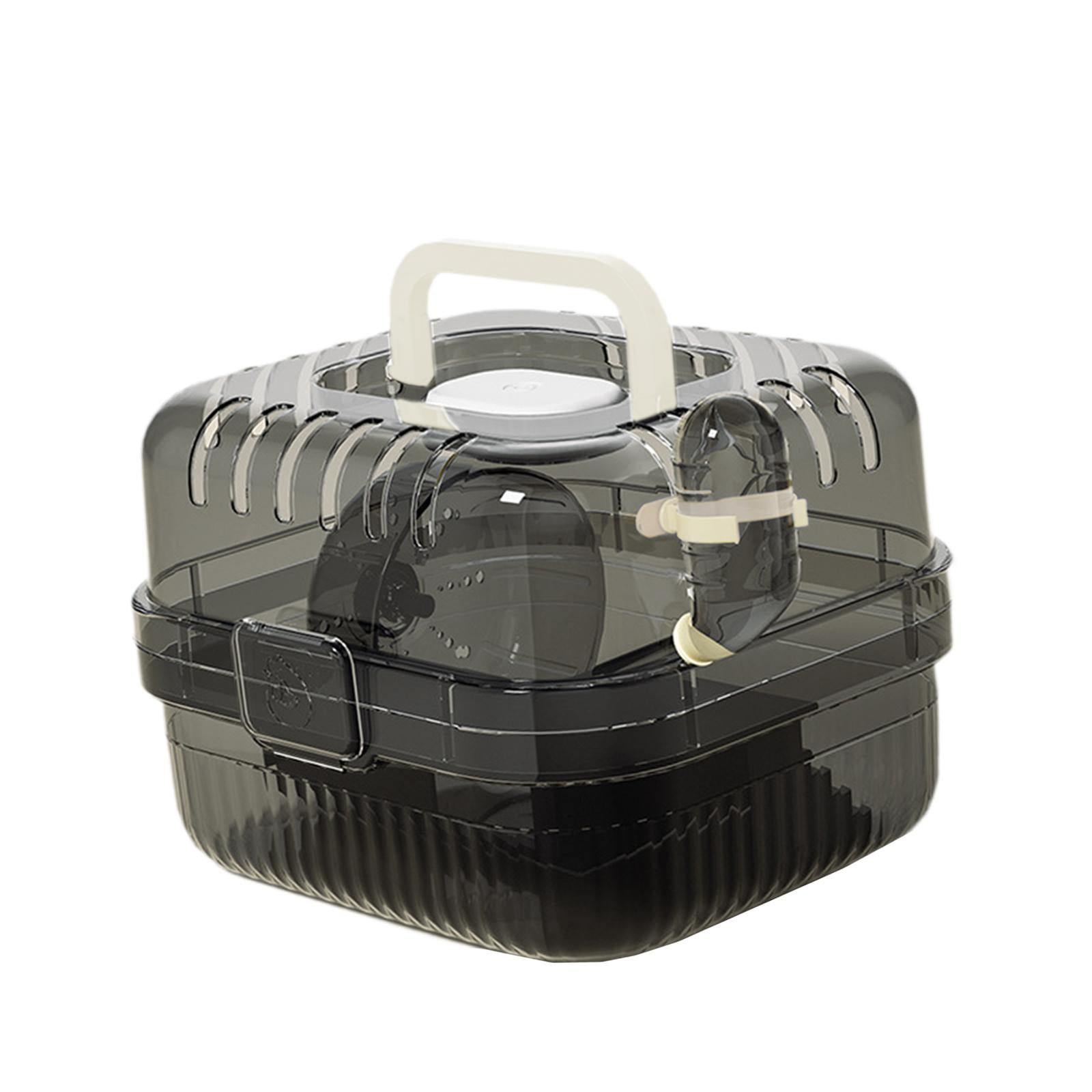 balikha Hamster Cage Transport Box with Light Handle in The Event of A Small Portable Cage for Pets with Water Bottle for Bunny Mouse Black