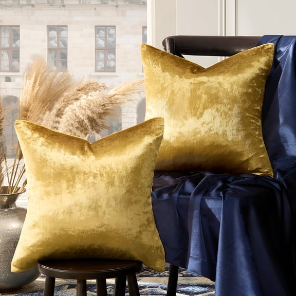 ARLAJO Gold Velvet Pillow Covers 16X16,Set of 2 Couch Throw Decorative Pillow Covers Soft Modern Living Room Square Cushion Fall Pillowcases