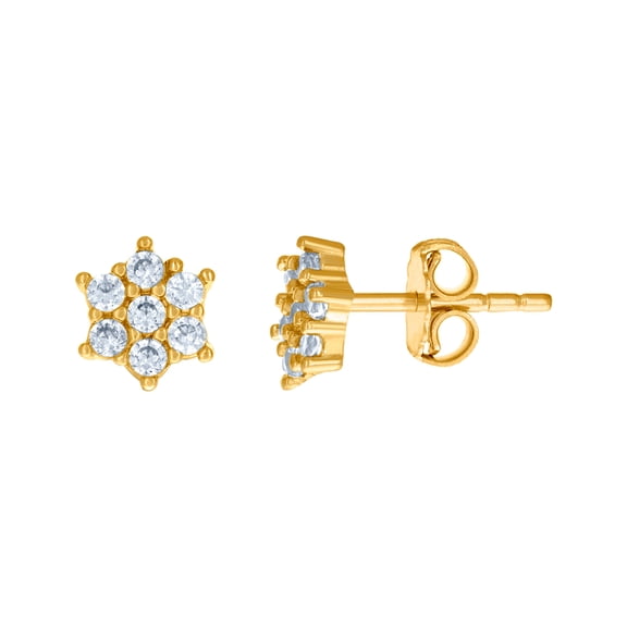 14k Yellow Gold Womens Cubic Zirconia Flower Fashion Stud Earrings 6.1x6.1mm Wide Stud Earring for Women