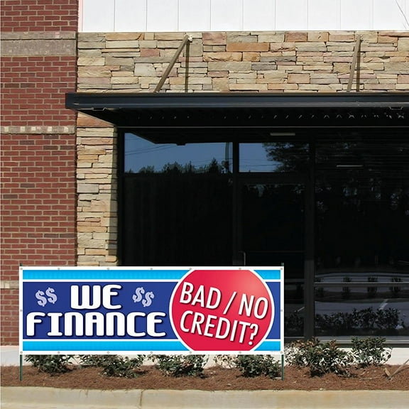 Auto Sales Banner - 2' x 6' "We Finance Bad Credit” 10 oz. Vinyl Banner, with Grommets for Hanging