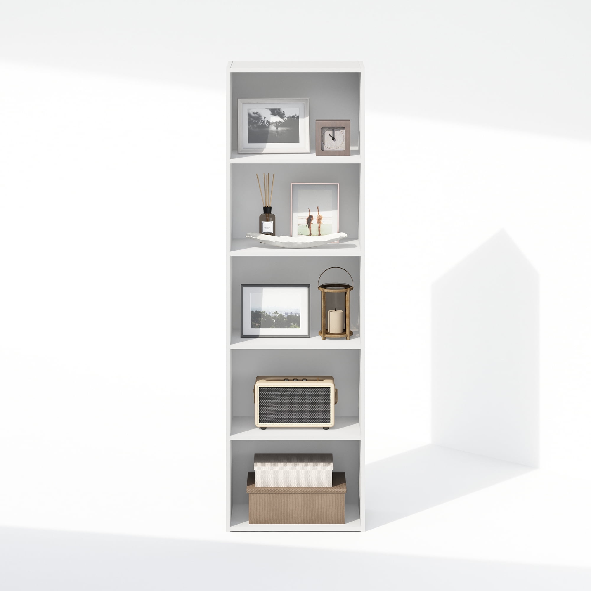 Furinno Reed 5-Tier Reversible Color Open Shelf Multipurpose Bookcase, Storage Organizer, White