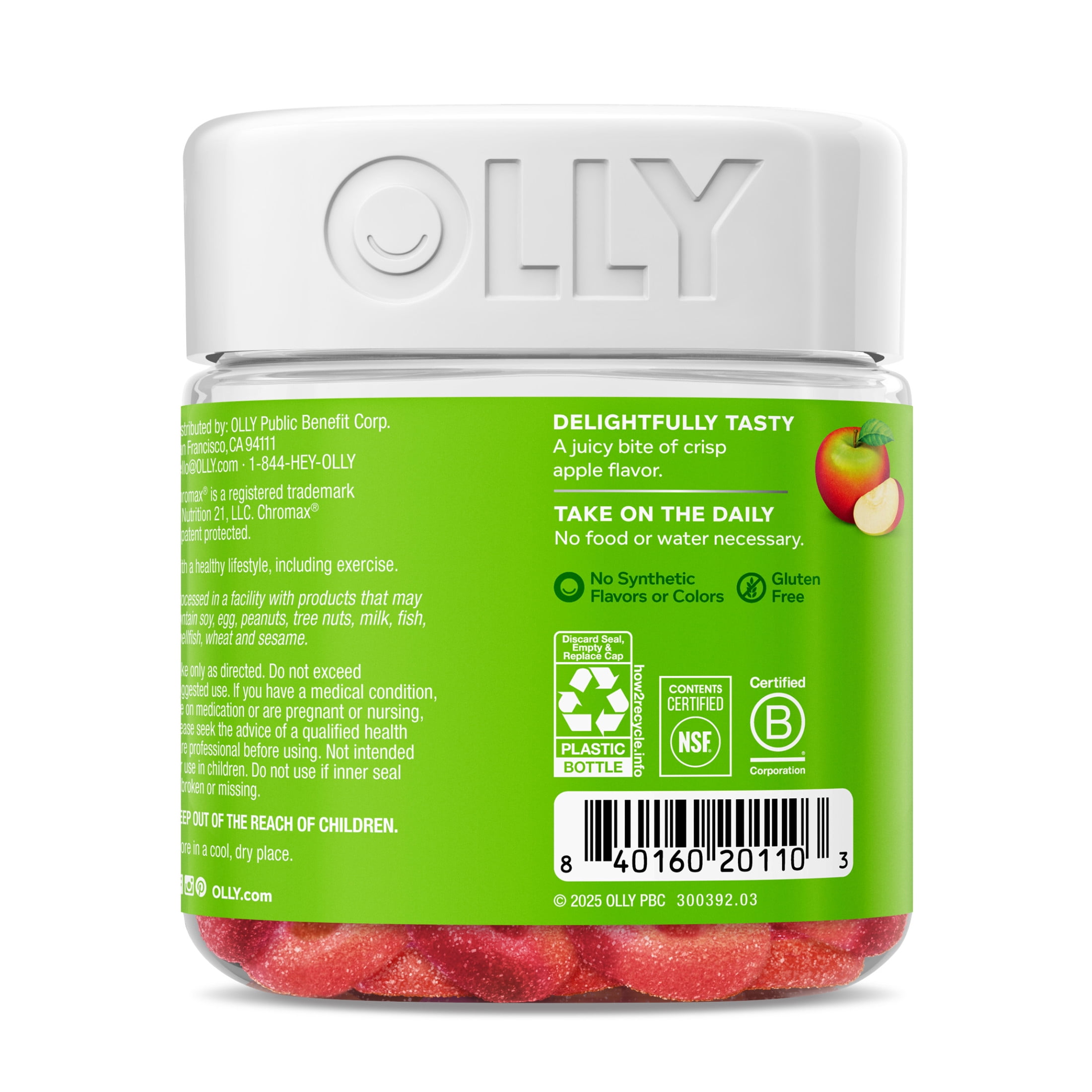(3 pack) OLLY Metabolism Gummy Ring Supplement, Apple Cider Vinegar, Vitamin B12, Chromium Picolinate, Apple Flavored, 30 Count